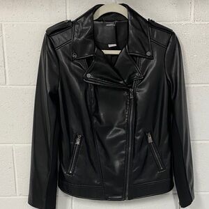 Chicos Black Faux Leather Moto Jacket